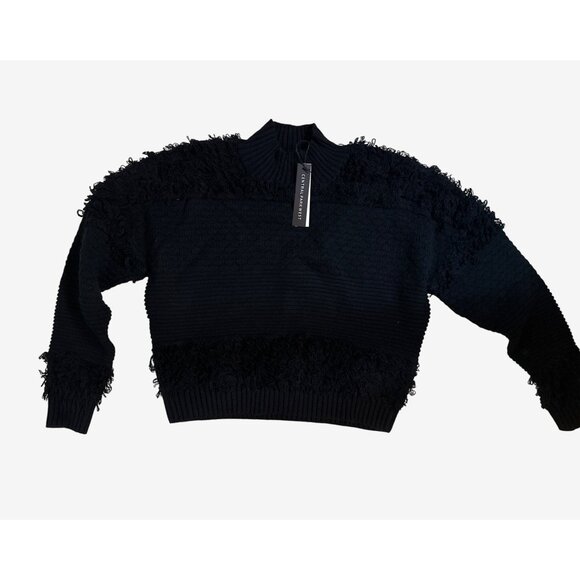 Revolve Central Park West Black Textured Fringe Sweater Womens Size Small - Picture 3 of 5